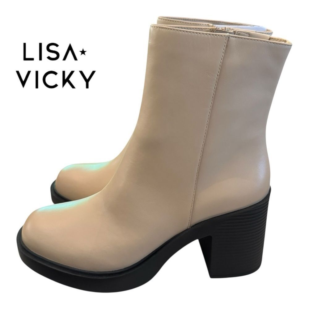 NEW Lisa Vicky Women’s Valid-V Valid Beige Polish Calf Ankle Boots Booties 8.5